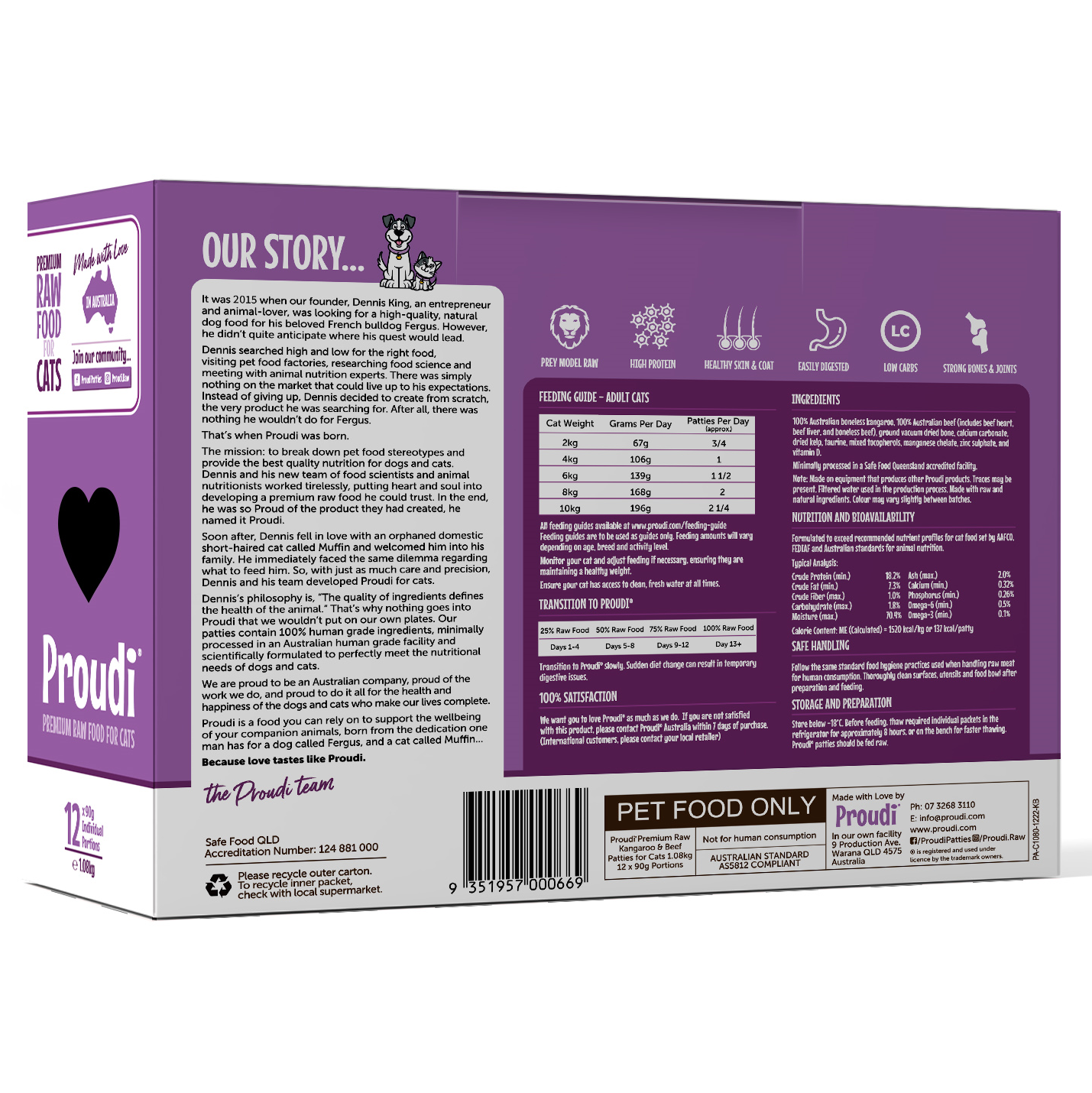 Proudi Kangaroo and Beef for Cats 1.08kg